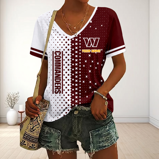 FINAL SALE - NEW CUSTOMIZED NFL12 WTC WASHINGTON COMMANDERS V-NECK FEMALE SHIRT