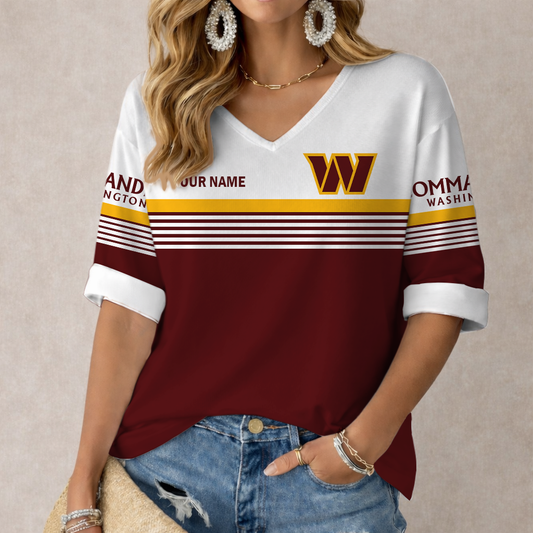 LIMITED EDITION - NEW CUSTOMIZED NFL12 WTC WASHINGTON COMMANDERS WOMEN'S HEART V-NECK LONG SLEEVE SHIRT