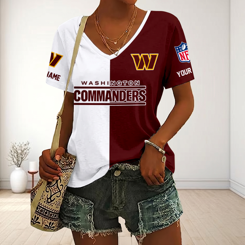 VIRAL EDITION - NEW CUSTOMIZED NFL12 WTC WASHINGTON COMMANDERS V-NECK FEMALE SHIRT