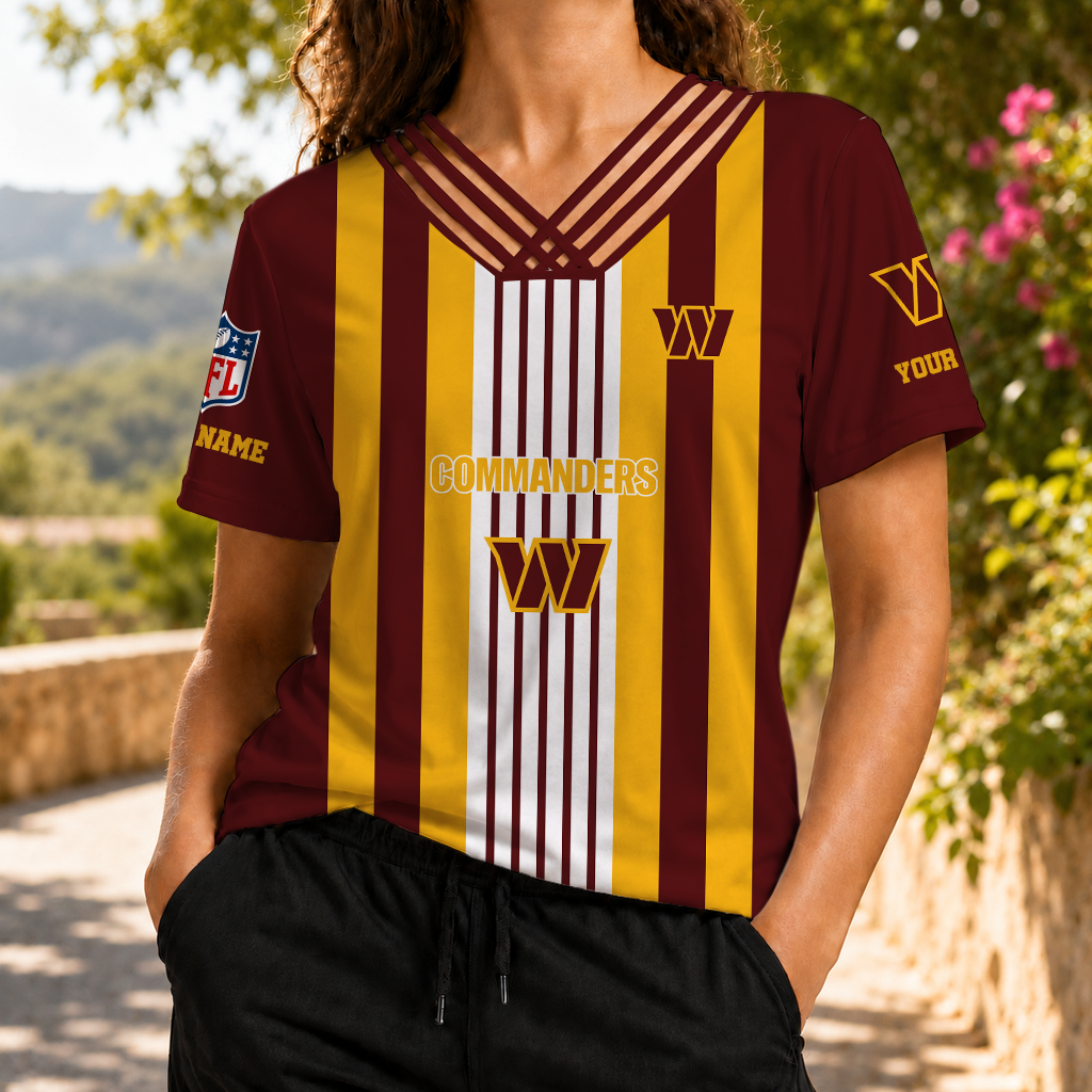 FINAL SALE - NEW CUSTOMIZED NFL12 WTC WASHINGTON COMMANDERS V-NECK SHIRT