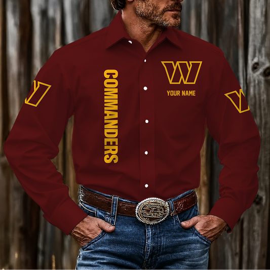 LIMITED EDITION - NEW CUSTOMIZED NFL12 WTC WASHINGTON COMMANDERS MEN'S LONG SLEEVE BUTTON-UP SHIRT