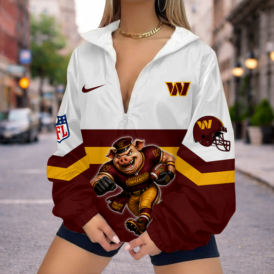 FINAL SALE - NEW CUSTOMIZED NFL12 WTC WASHINGTON COMMANDERS V-NECK ZIPPER SWEATSHIRT JACKET