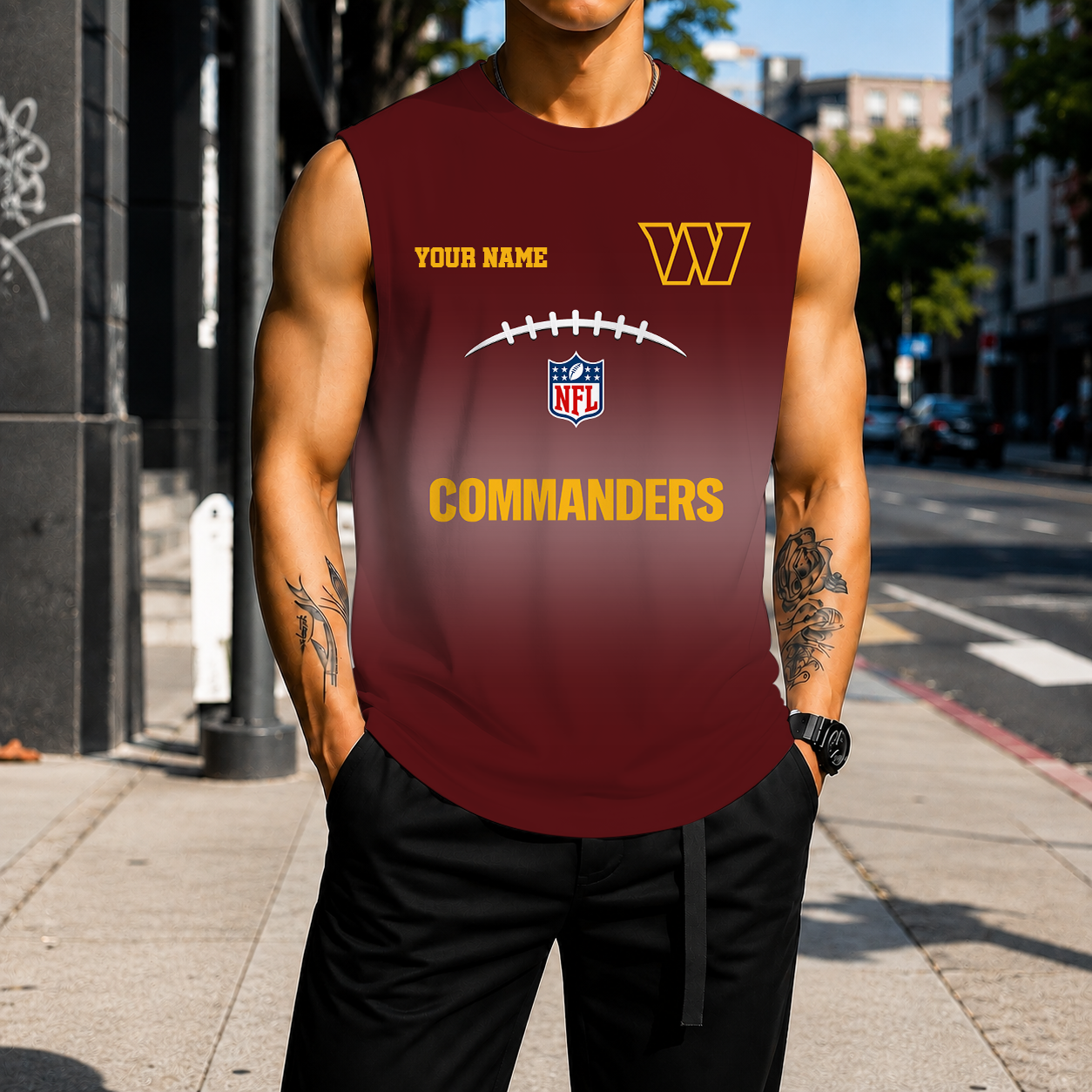VIRAL EDITION - NEW CUSTOMIZED NFL12 WTC WASHINGTON COMMANDERS MEN'S GYM SHIRT