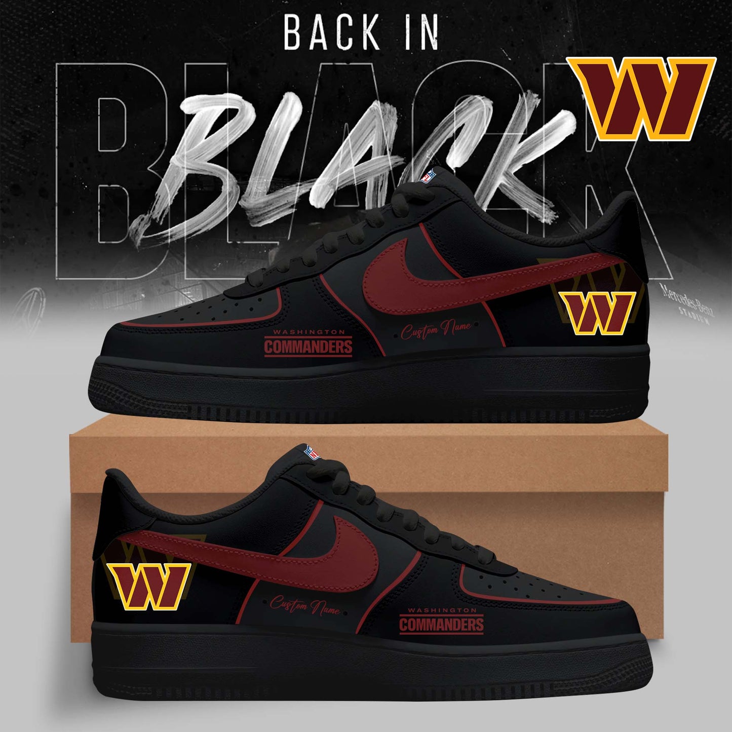 FINAL SALE - NEW CUSTOMIZED NFL12 WTC WASHINGTON COMMANDERS AF1 SNEAKERS