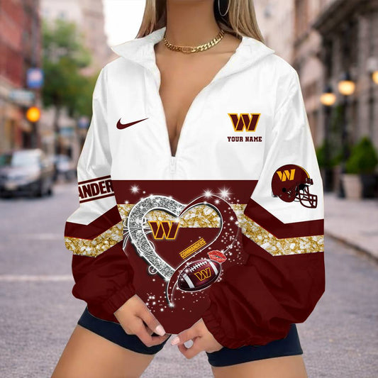 FINAL SALE - NEW CUSTOMIZED NFL12 WTC WASHINGTON COMMANDERS V-NECK ZIPPER SWEATSHIRT JACKET