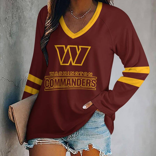 FLASH SALE - NEW CUSTOMIZED NFL12 WTC WASHINGTON COMMANDERS WOMEN'S V-NECK LONG SLEEVED SHIRT