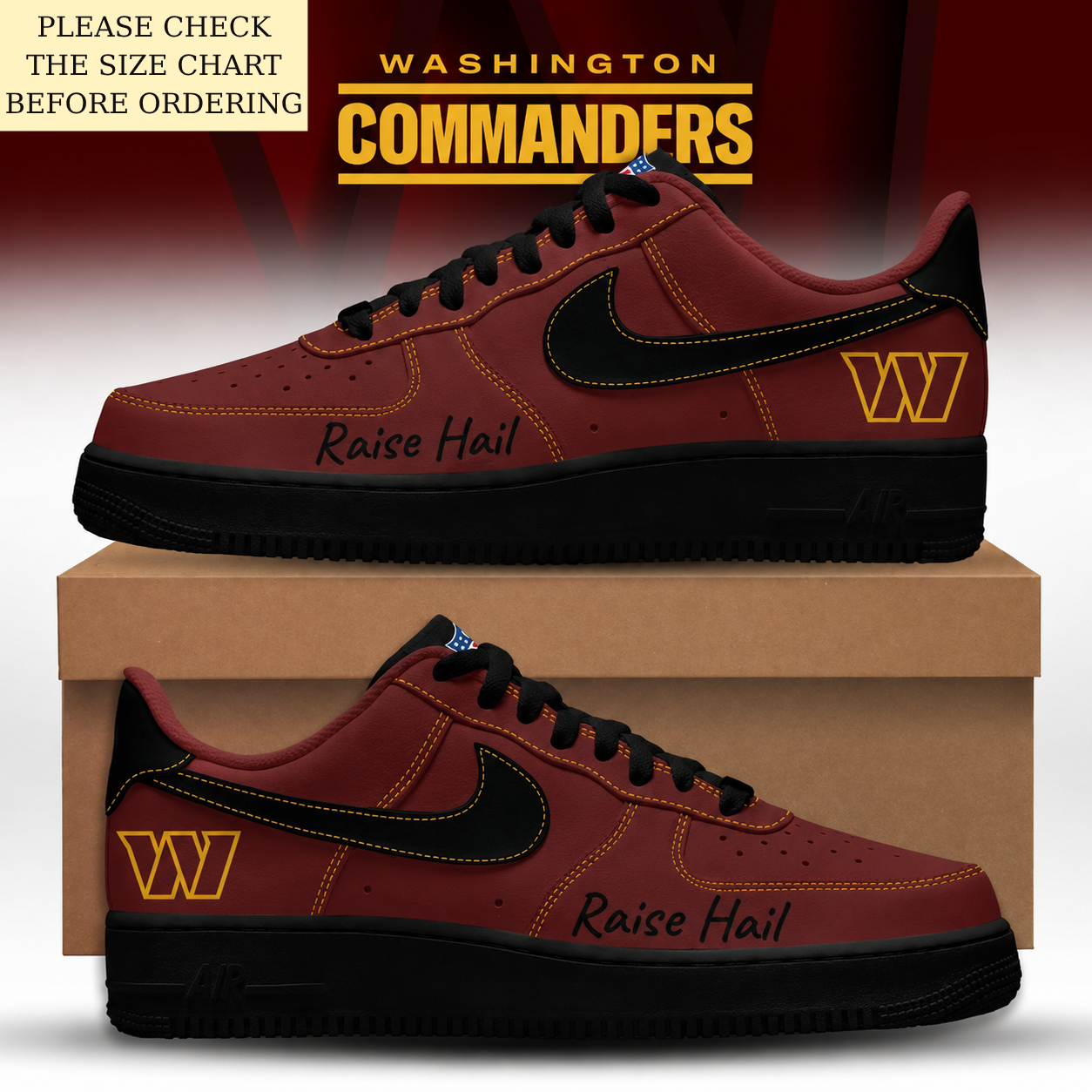 HOT DEAL - NEW CUSTOMIZED NFL12 WTC WASHINGTON COMMANDERS AF1 SHOES