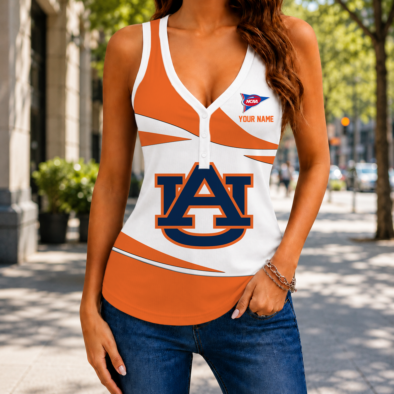 SPECIAL EDITION - NEW CUSTOMIZED NCAA FBS13 ABT AUBURN TIGERS WOMEN'S V-NECK TANK TOP