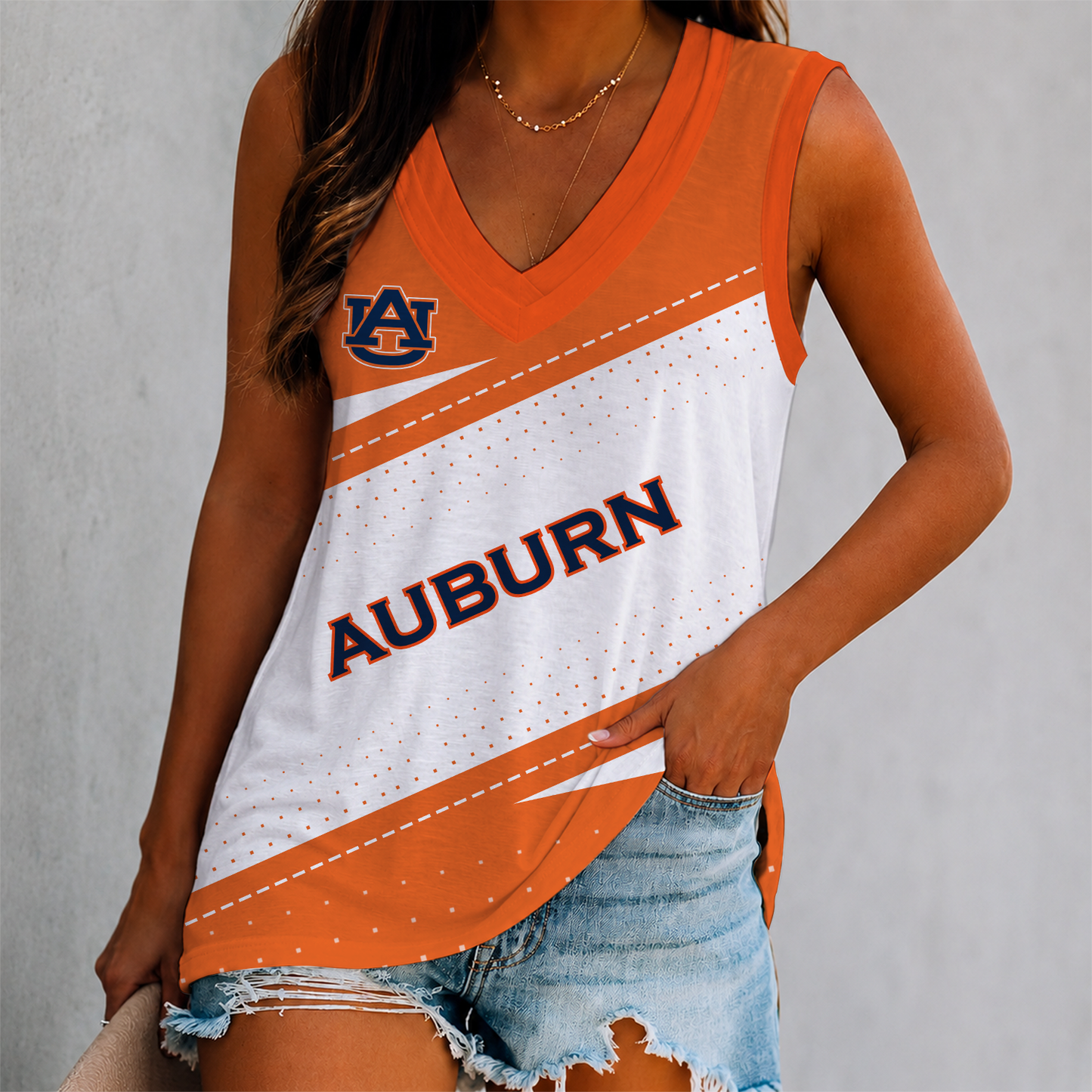 FINAL SALE - NEW CUSTOMIZED NCAA FBS13 ABT AUBURN TIGERS WOMEN'S V-NECK TANK TOP