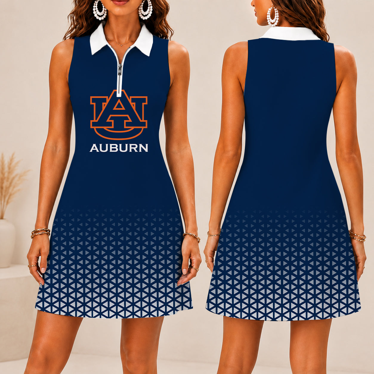 LIMITED EDITION - NEW CUSTOMIZED NCAA FBS13 ABT AUBURN TIGERS WOMEN'S ZIP SLEEVELESS POLO DRESS