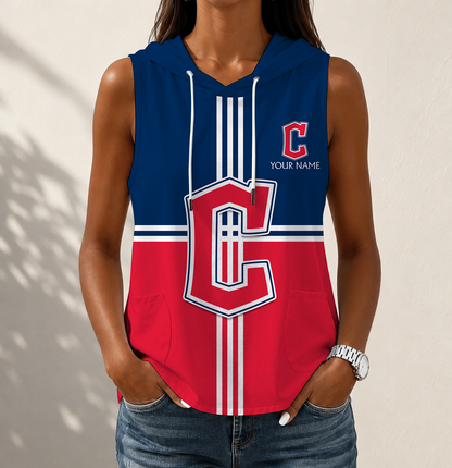 VIRAL EDITION - NEW CUSTOMIZED MLB13 CGS CLEVELAND GUARDIANS WOMEN'S SLEEVELESS HOODED POCKET TANK TOP