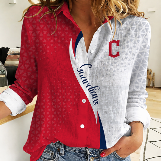FINAL SALE - NEW CUSTOMIZED MLB13 CGS CLEVELAND GUARDIANS WOMEN CASUAL SHIRT