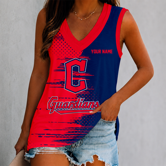 FINAL SALE - NEW CUSTOMIZED MLB13 CGS CLEVELAND GUARDIANS WOMEN'S V-NECK TANK TOP