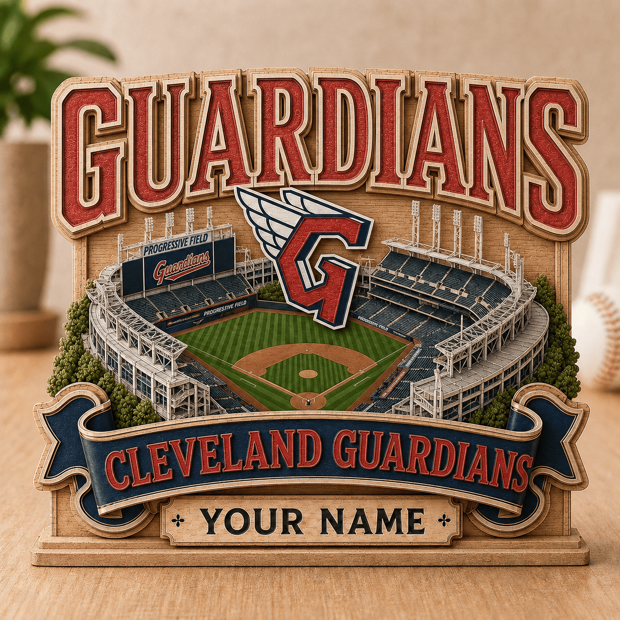 FLASH SALE - NEW CUSTOMIZED MLB13 CGS CLEVELAND GUARDIANS 3-LAYER WOODEN BLOCK