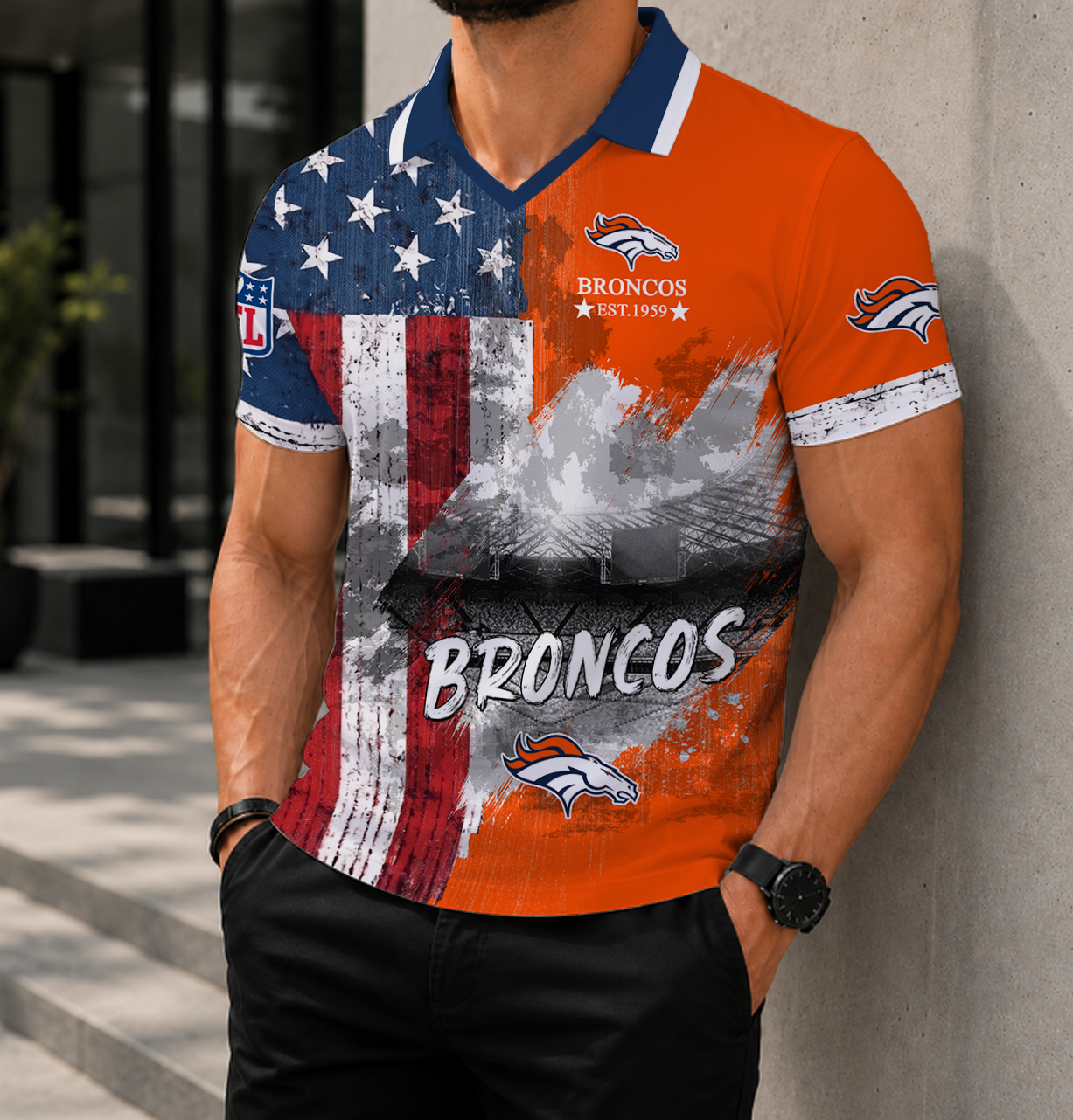 FINAL SALE - NEW CUSTOMIZED NFL13 DVB DENVER BRONCOS POLO SHIRT