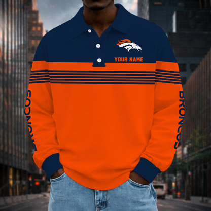 EXCLUSIVE EDITION - NEW CUSTOMIZED NFL13 DVB DENVER BRONCOS LONG SLEEVE POLO SHIRT