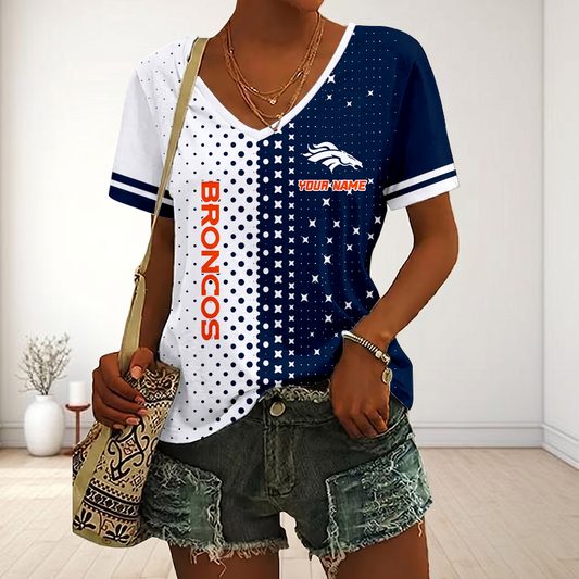 FINAL SALE - NEW CUSTOMIZED NFL13 DVB DENVER BRONCOS V-NECK FEMALE SHIRT