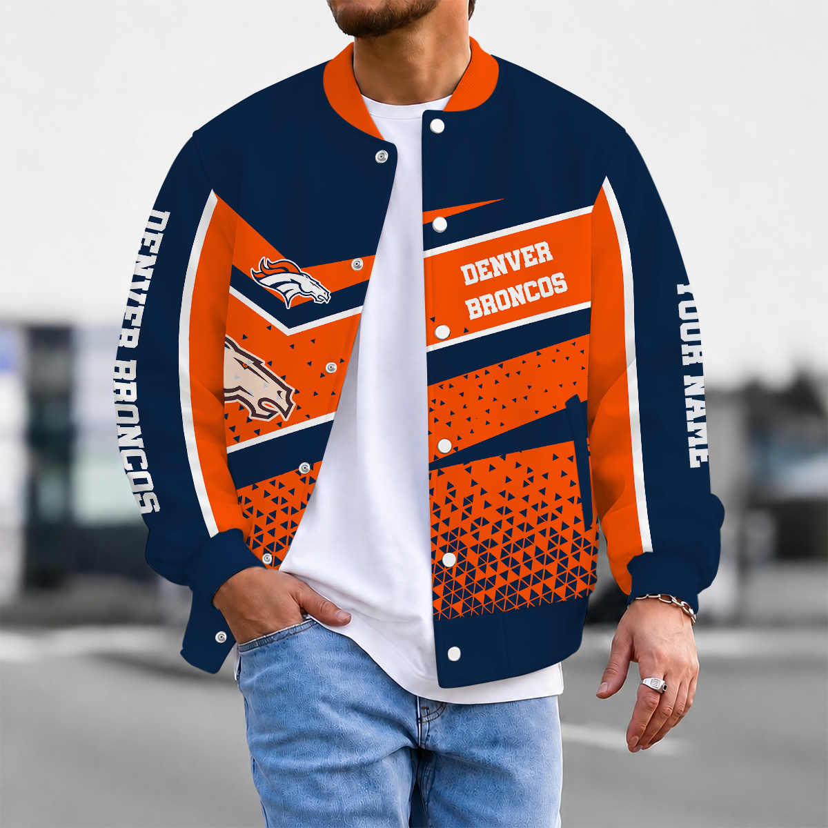 FLASH SALE - NEW CUSTOMIZED NFL13 DVB DENVER BRONCOS SATIN VARSITY & BASEBALL JACKET