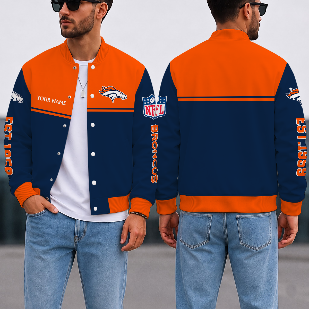FINAL SALE - NEW CUSTOMIZED NFL13 DVB DENVER BRONCOS SATIN VARSITY & BASEBALL JACKET