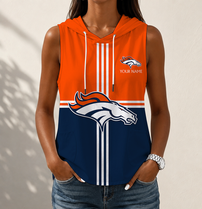 FINAL SALE - NEW CUSTOMIZED NFL13 DVB DENVER BRONCOS WOMEN'S SLEEVELESS HOODED POCKET TANK TOP