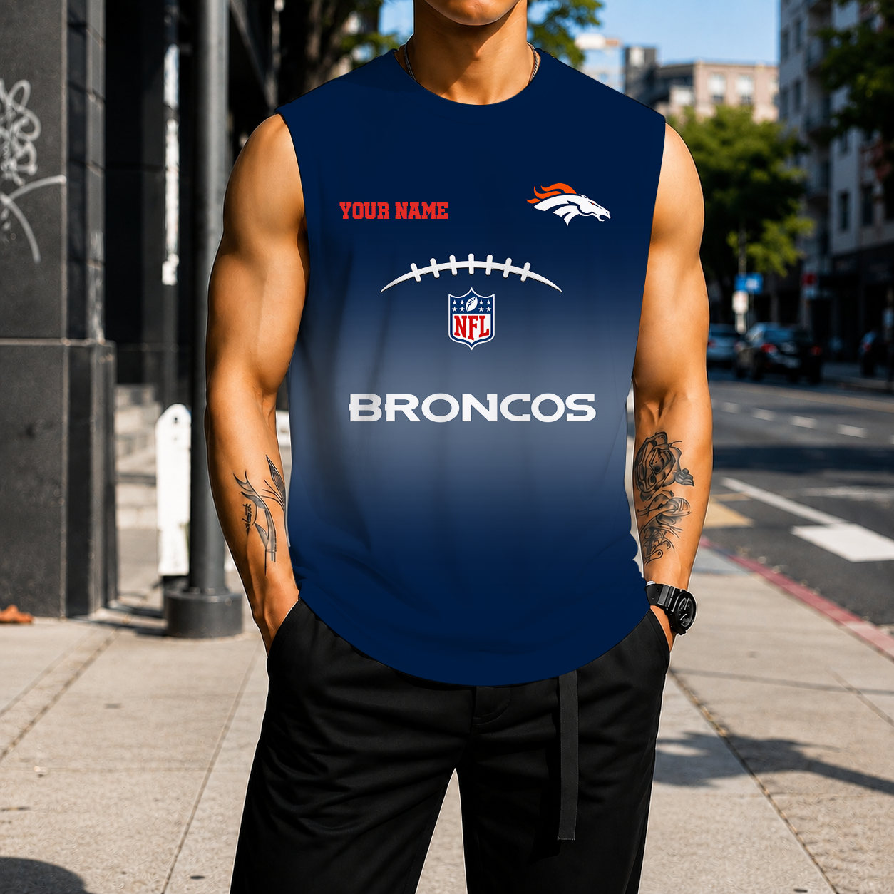VIRAL EDITION - NEW CUSTOMIZED NFL13 DVB DENVER BRONCOS MEN'S GYM SHIRT