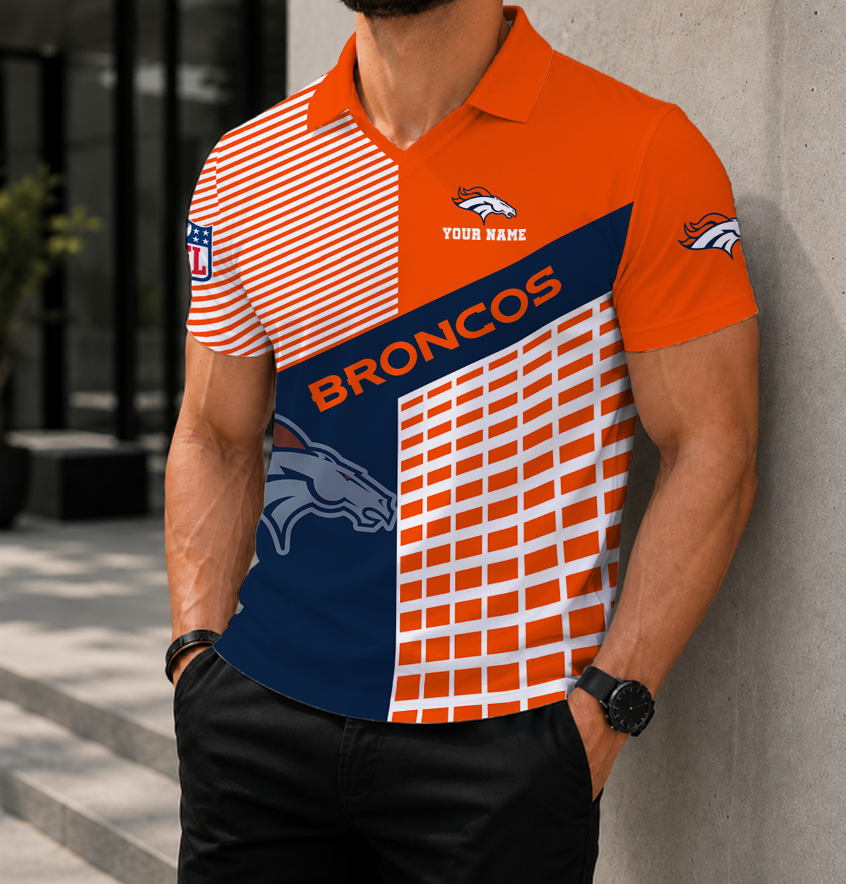 FINAL SALE - NEW CUSTOMIZED NFL13 DVB DENVER BRONCOS POLO SHIRT