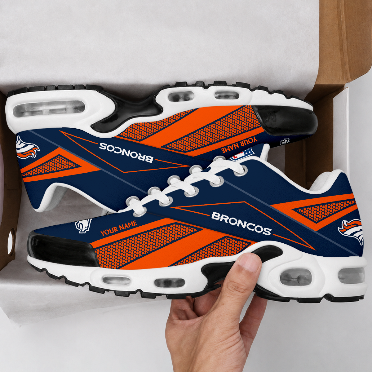 LIMITED EDITION - NEW CUSTOMIZED NFL13 DVB DENVER BRONCOS AIR MAX PLUS SNEAKERS