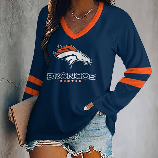FLASH SALE - NEW CUSTOMIZED NFL13 DVB DENVER BRONCOS WOMEN'S V-NECK LONG SLEEVED SHIRT