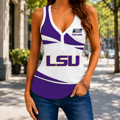 VIRAL EDITION - NEW CUSTOMIZED NCAA MAM13 LST LSU TIGERS WOMEN'S V-NECK TANK TOP