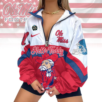 LIMITED EDITION - NEW CUSTOMIZED COLLEGE WORLD SERIES NCAA13 OLE MISS REBELS V-NECK ZIPPER SWEATSHIRT JACKET