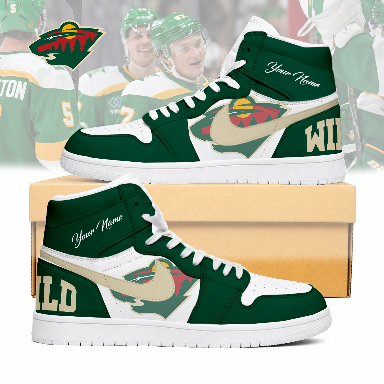 FINAL SALE - NEW CUSTOMIZED NHL13 MNW MINNESOTA WILD AIR JORDAN SNEAKERS