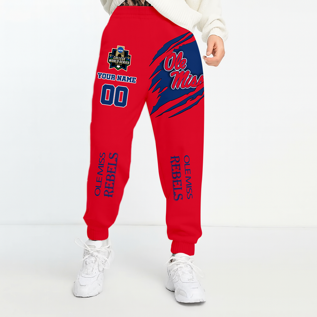 LIMITED DROP - NEW CUSTOMIZED COLLEGE WORLD SERIES NCAA13 OMR OLE MISS REBELS UNISEX LONG PANTS