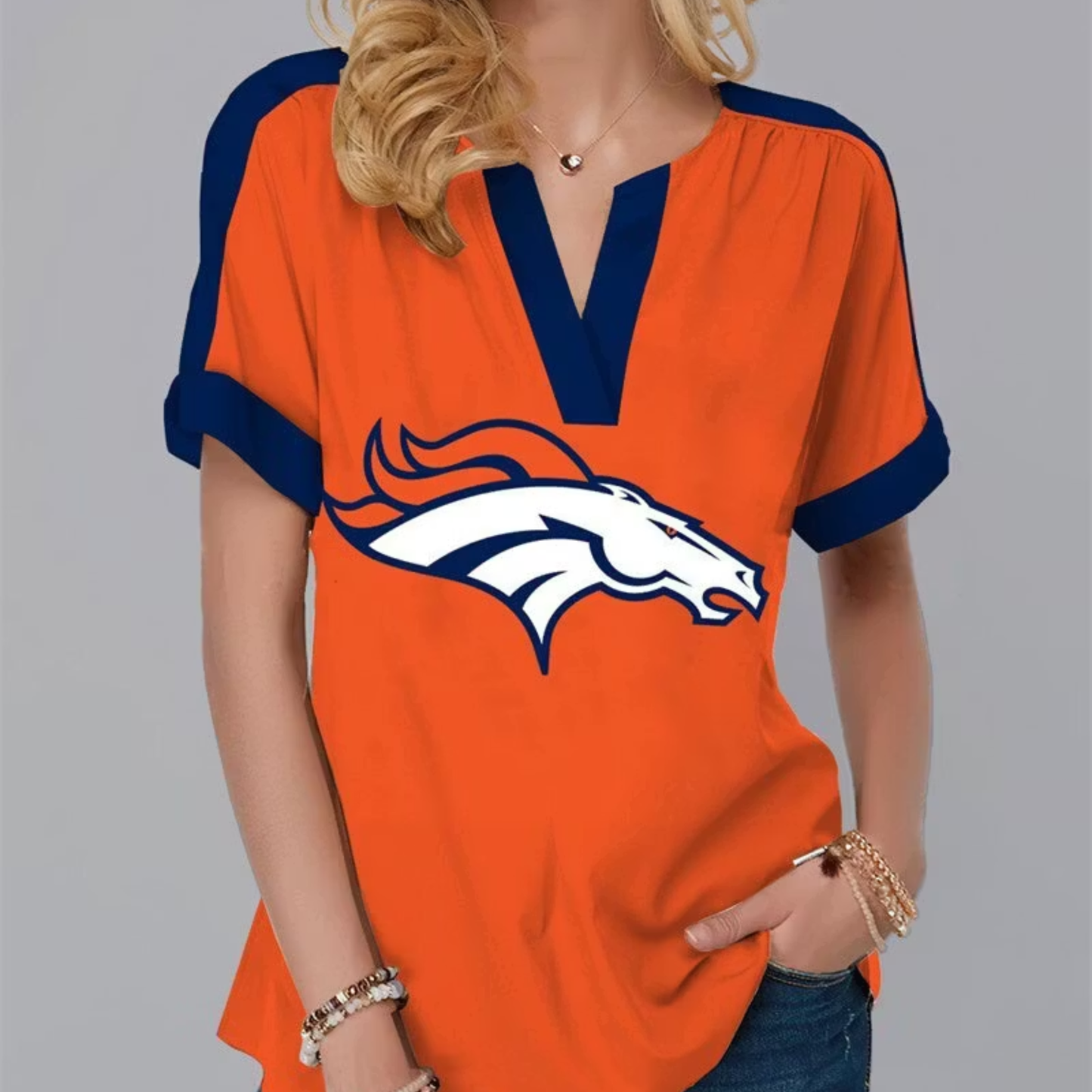 FINAL SALE - NEW CUSTOMIZED NFL13 DVB DENVER BRONCOS V-NECK FEMALE SHIRT