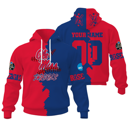 FINAL CLEARANCE - NEW CUSTOMIZED COLLEGE WORLD SERIES NCAA13 OLE MISS REBELS UNISEX HOODIE & ZIP HOODIE