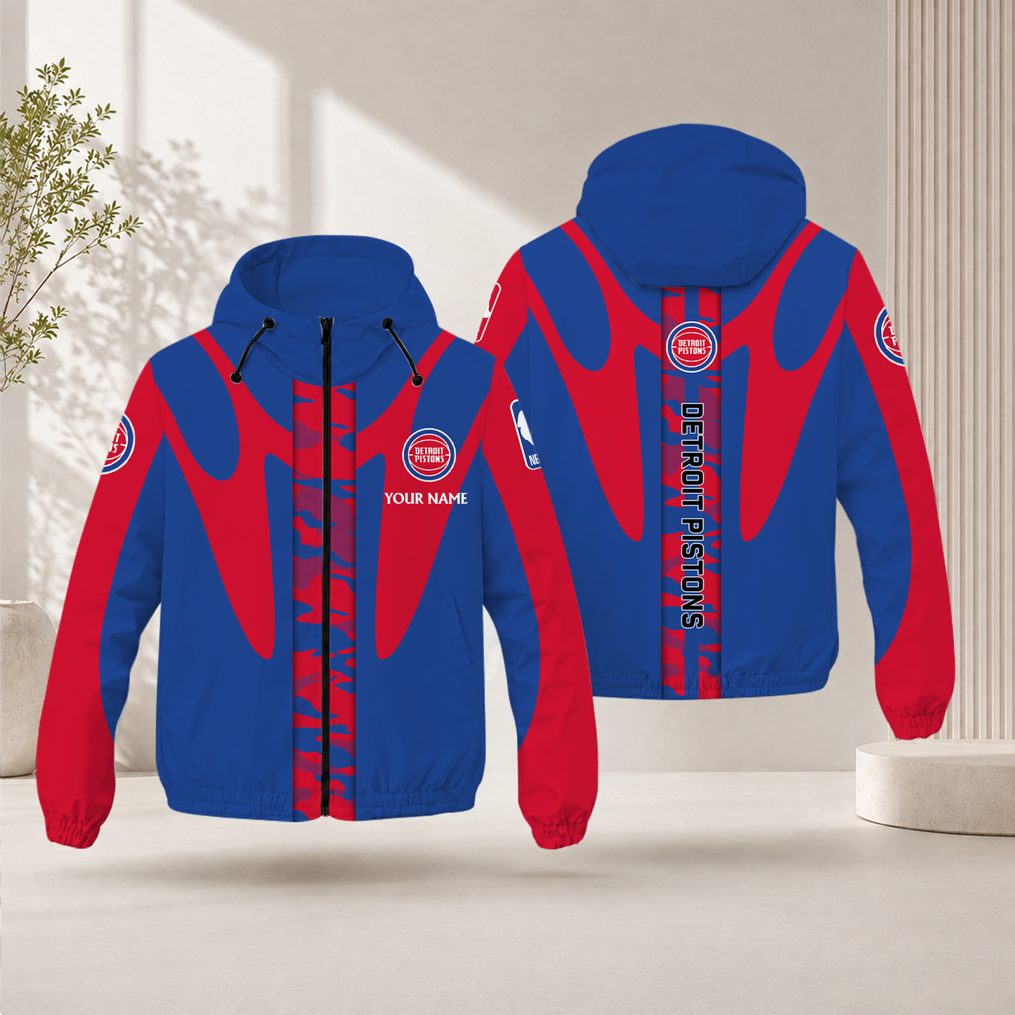 FINAL SALE - NEW CUSTOMIZED NBA14 DPI DETROIT PISTONS WINDBREAKER JACKET