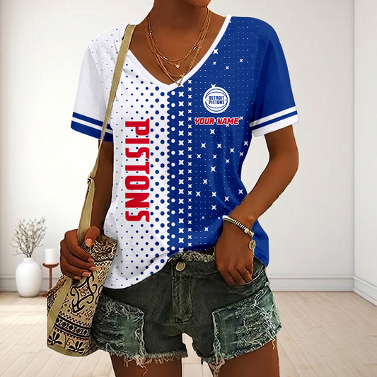 VIRAL EDITION - NEW CUSTOMIZED NBA14 DPI DETROIT PISTONS V-NECK FEMALE SHIRT