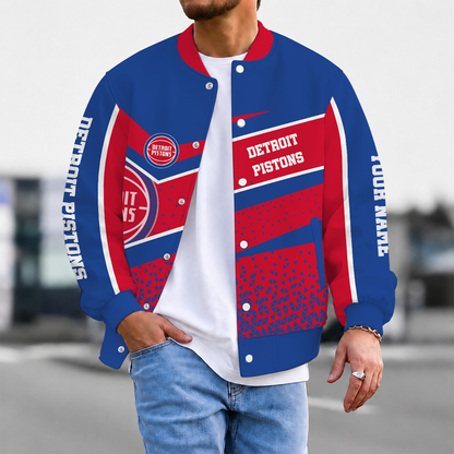 FLASH SALE - NEW CUSTOMIZED NBA14 DPI DETROIT PISTONS BASEBALL JACKET, SATIN VARSITY JACKET
