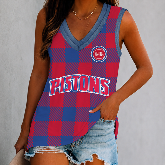 VIRAL EDITION - NEW CUSTOMIZED NBA14 DPI DETROIT PISTONS WOMEN'S V-NECK TANK TOP
