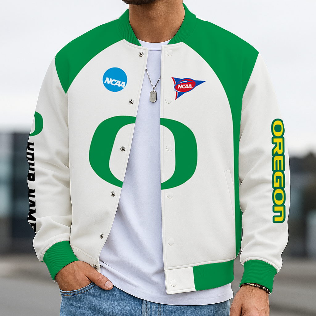 LIMITED DROP - NEW CUSTOMIZED NCAA FOOTBALL BOWL SUBDIVISION 14 OGD OREGON DUCKS BASEBALL JACKET, SATIN VARSITY JACKET