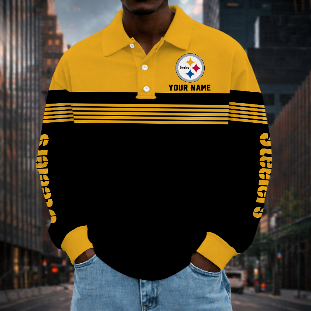 EXCLUSIVE EDITION - NEW CUSTOMIZED NFL14 PSB PITTSBURGH STEELERS LONG SLEEVE POLO SHIRT