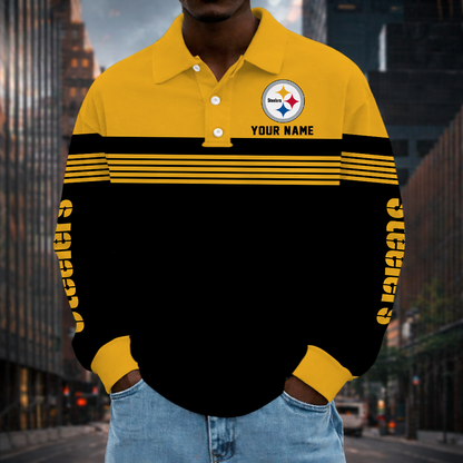 EXCLUSIVE EDITION - NEW CUSTOMIZED NFL14 PSB PITTSBURGH STEELERS LONG SLEEVE POLO SHIRT