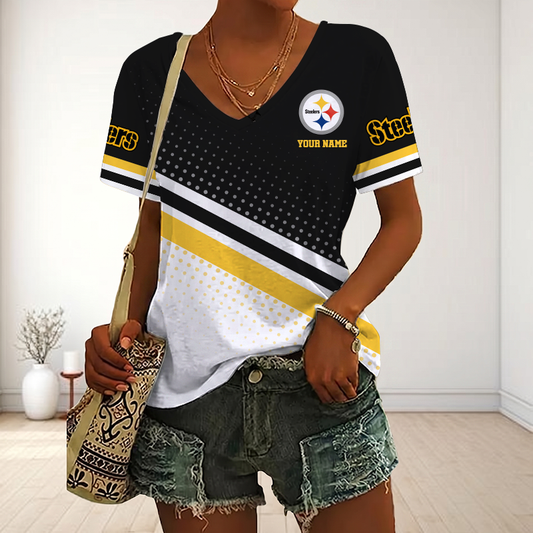 VIRAL EDITION - NEW CUSTOMIZED NFL14 PSB PITTSBURGH STEELERS V-NECK FEMALE SHIRT