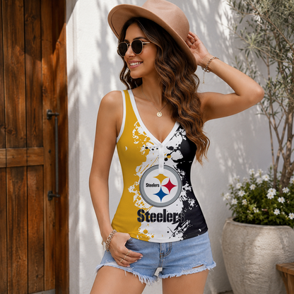 EXCLUSIVE  EDITION - NEW CUSTOMIZED NFL14 PSB PITTSBURGH STEELERS WOMEN'S V-NECK TANK TOP
