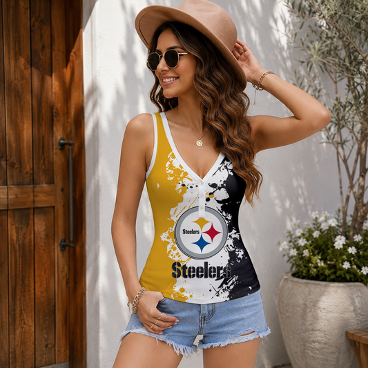 EXCLUSIVE  EDITION - NEW CUSTOMIZED NFL14 PSB PITTSBURGH STEELERS WOMEN'S V-NECK TANK TOP