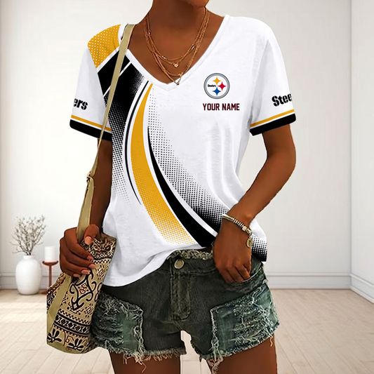 FINAL SALE - NEW CUSTOMIZED NFL14 PSB PITTSBURGH STEELERS V-NECK FEMALE SHIRT