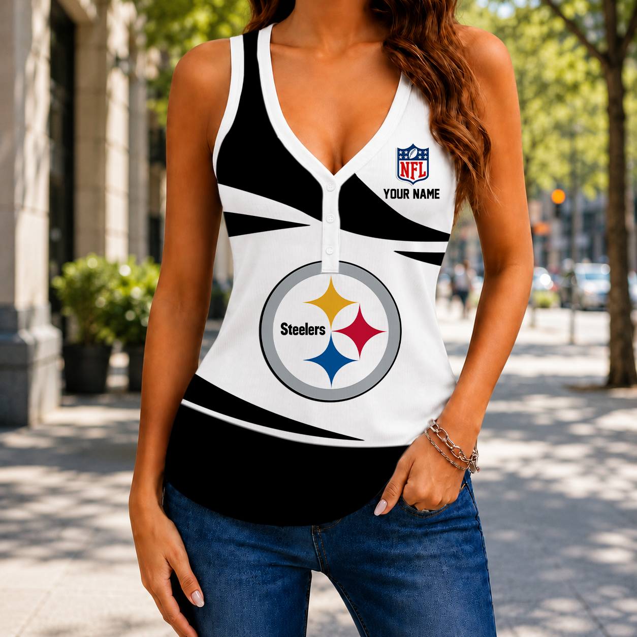 FINAL SALE - NEW CUSTOMIZED NFL14 PSB PITTSBURGH STEELERS WOMEN'S V-NECK TANK TOP