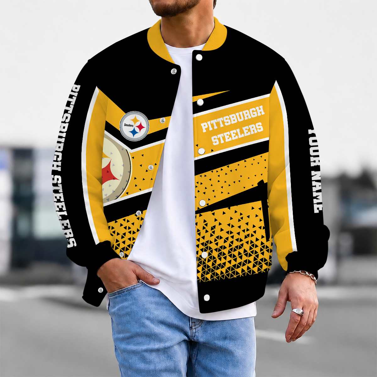 FLASH SALE - NEW CUSTOMIZED NFL14 PSB PITTSBURGH STEELERS SATIN VARSITY & BASEBALL JACKET