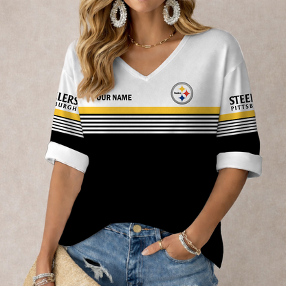 LIMITED EDITION - NEW CUSTOMIZED NFL14 PSB PITTSBURGH STEELERS WOMEN'S HEART V-NECK LONG SLEEVE SHIRT