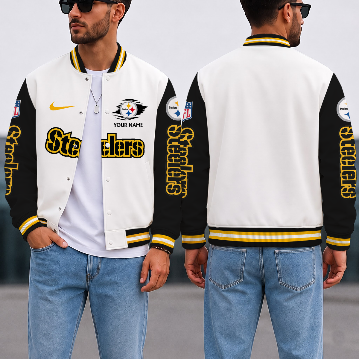 SPECIAL EDITION - NEW CUSTOMIZED NFL14 PSB PITTSBURGH STEELERS SATIN VARSITY & BASEBALL JACKET