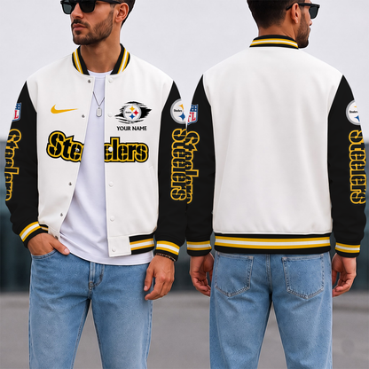 SPECIAL EDITION - NEW CUSTOMIZED NFL14 PSB PITTSBURGH STEELERS SATIN VARSITY & BASEBALL JACKET